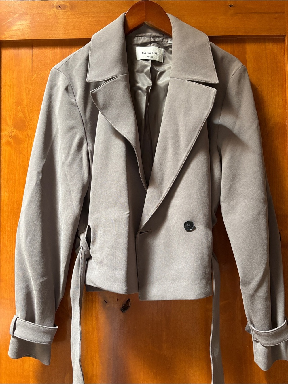 Babaton Taupe Belted Tailored Blazer Jacket